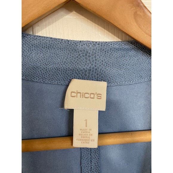 Chico's Open Front Drapey Animal Print Faux Leather Snake Jacket Topper Blue M 8 - Picture 2 of 7